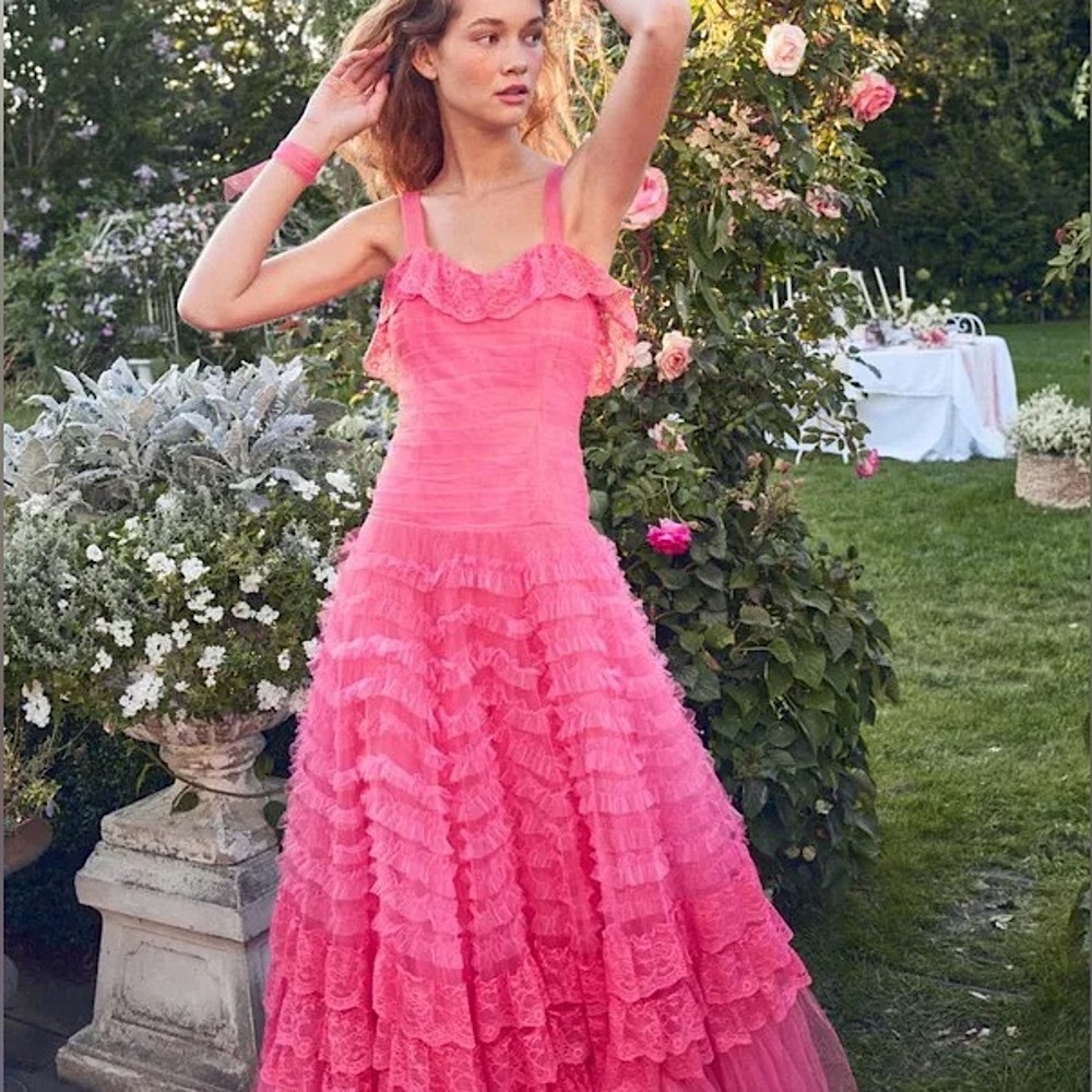 LoveShackFancy Ruffled Gown in Pink Passion